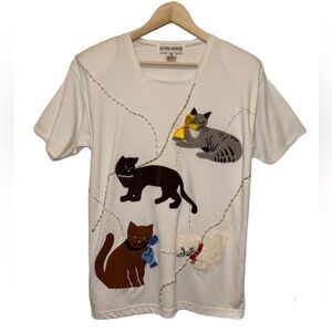 Vintage Victoria Harbour Cat Beaded Shirt Medium
